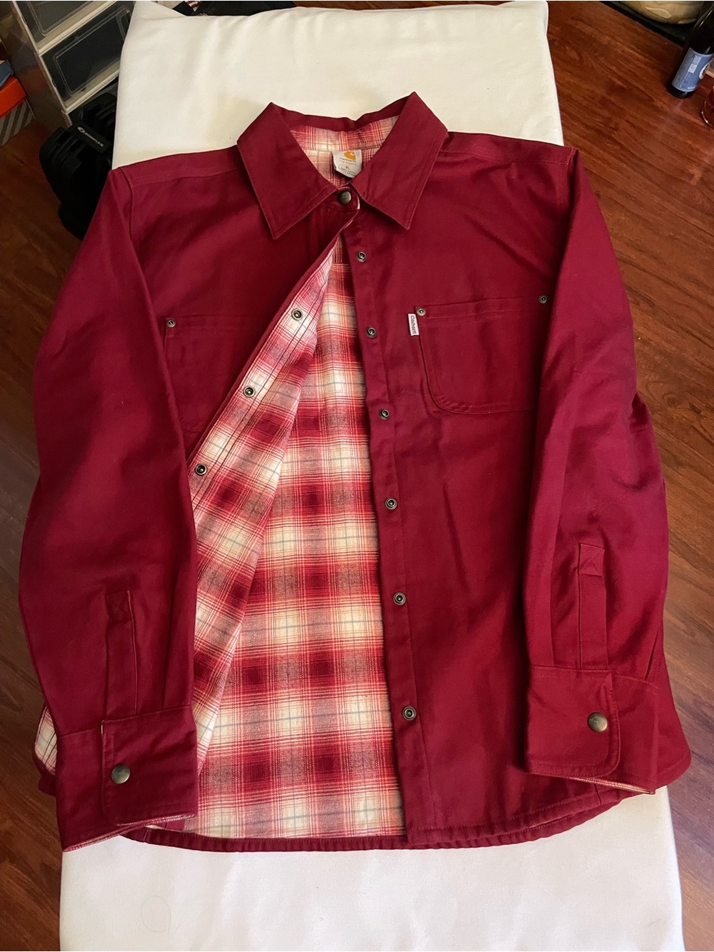 Carhartt Women's Burgundy Shirt Jacket with Plaid Lining